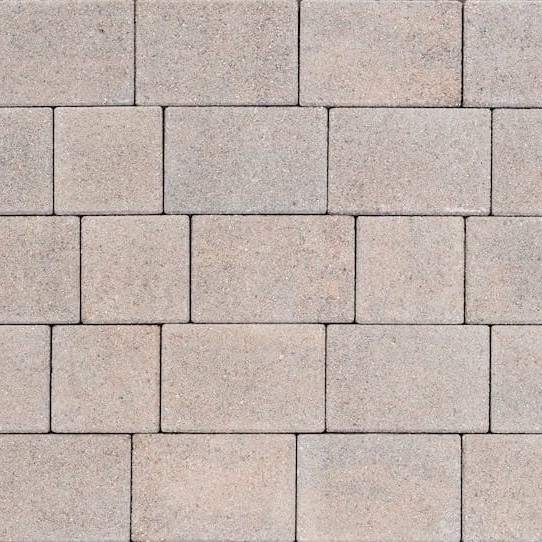 Close-up of the Barleystone 60mm Glenbridge Hazel stone brick pattern featuring rectangular beige tiles in a staggered layout, offering a textured look with subtle color variations.