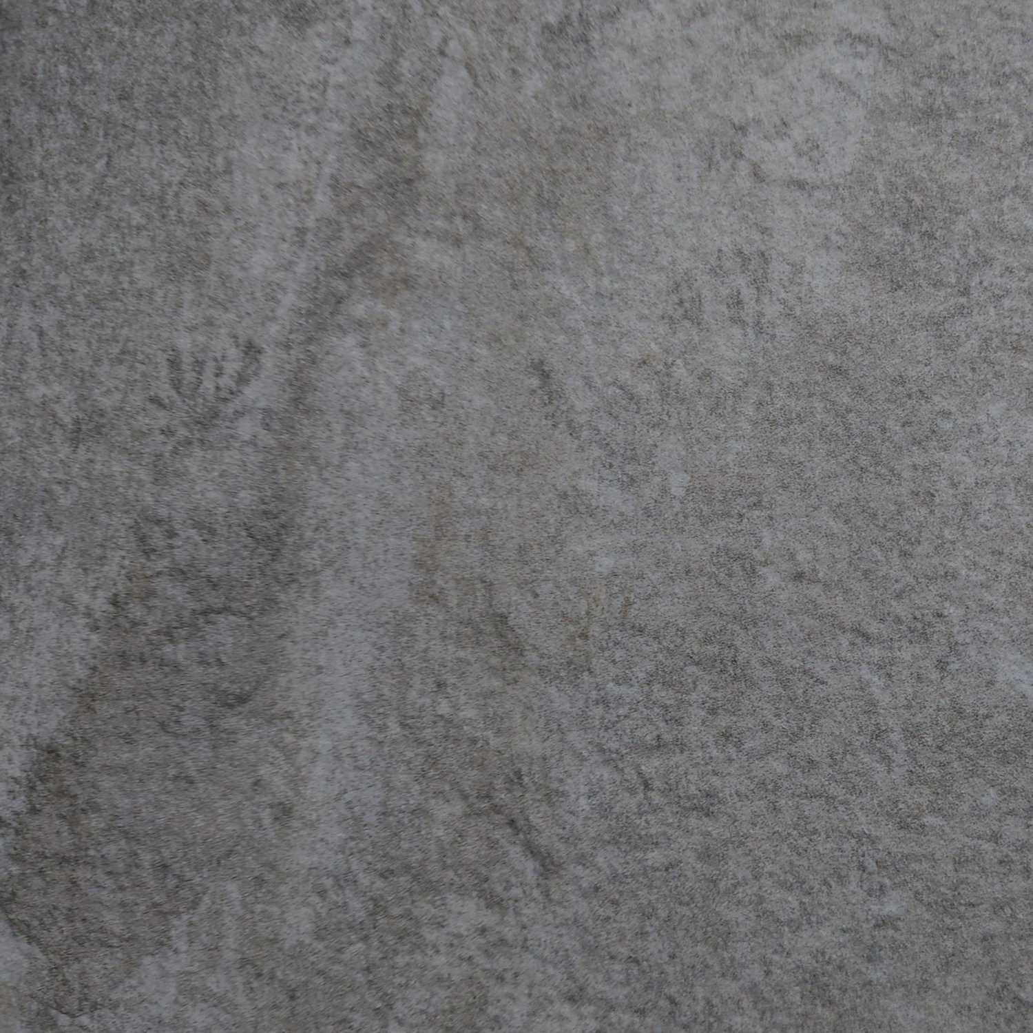 The Gaja Italian Grey Ash Porcelain 600x600x20mm features a textured gray surface with subtle paw-like imprints, blending light and dark gray tones. Its stone-like appearance is elegantly accented by faint hints of green.